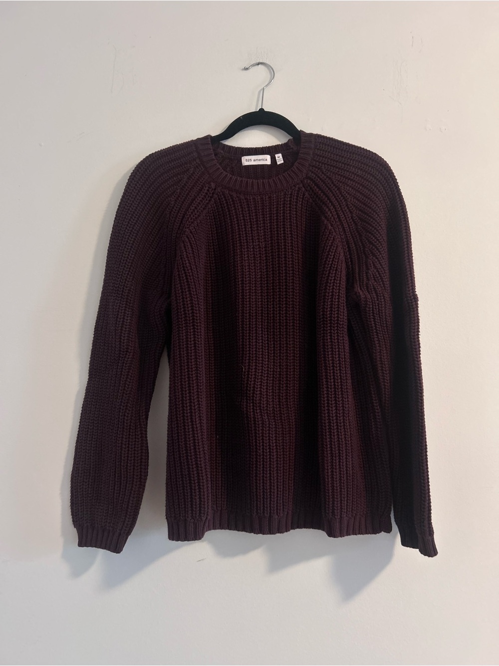 100% Cotton 360 Sweater Chunky Ribbed Crewneck Sweater - Deep Wine